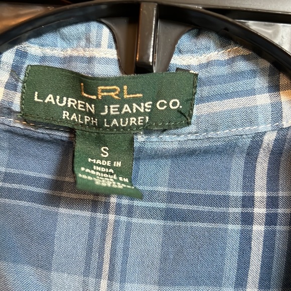 🟢 Lauren Ralph Lauren Blue White Plaid Button Down Shirt S - Picture 6 of 7